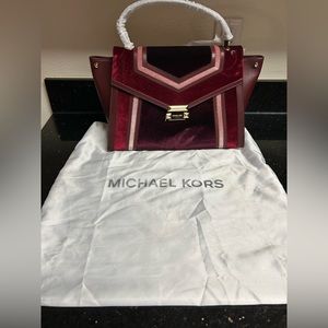MICHAEL KORS WHITNEY TRICOLOR VELVET TOP HANDLE SATCHEL